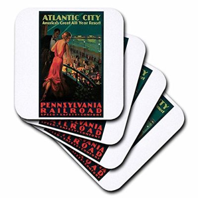 Vintage Ceramic Tile Coasters Set of 4 3dRose CST_47335_3 Buildings of Atlantic City